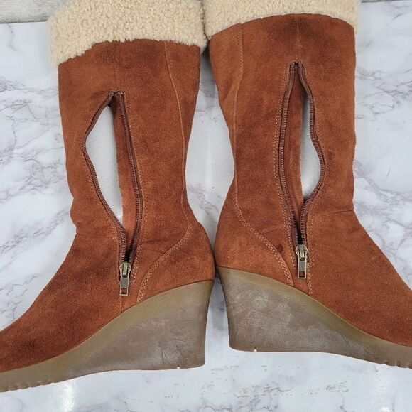 Ugg Felicity Brown Suede Wedge Boots with Real Sherpa Sheepskin Cuff And Footbed - Picture 8 of 16